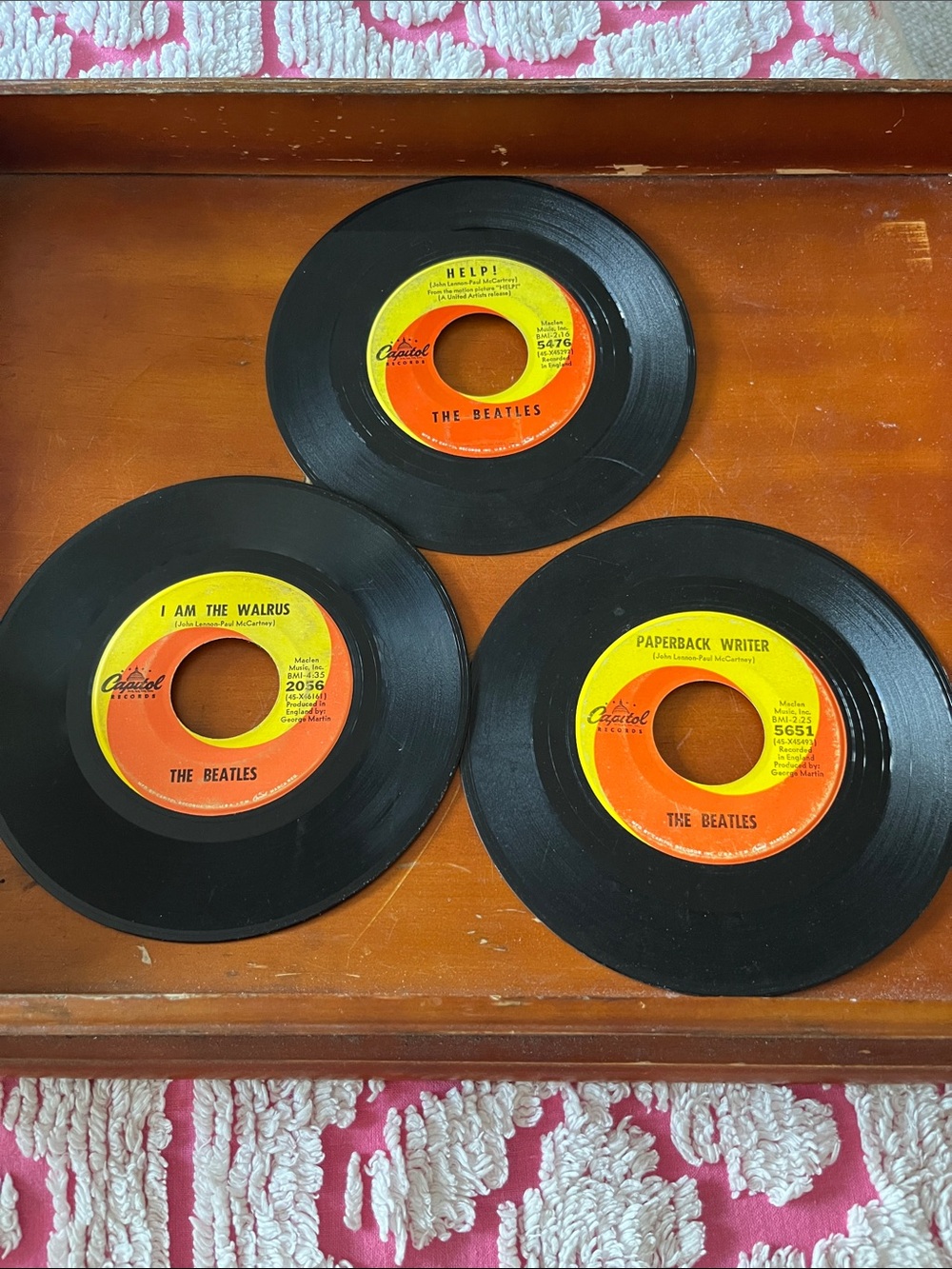 The Beatles 45 RPM Singles Trio - 'Help!', 'I Am The Walrus', 'Paperback Writer'